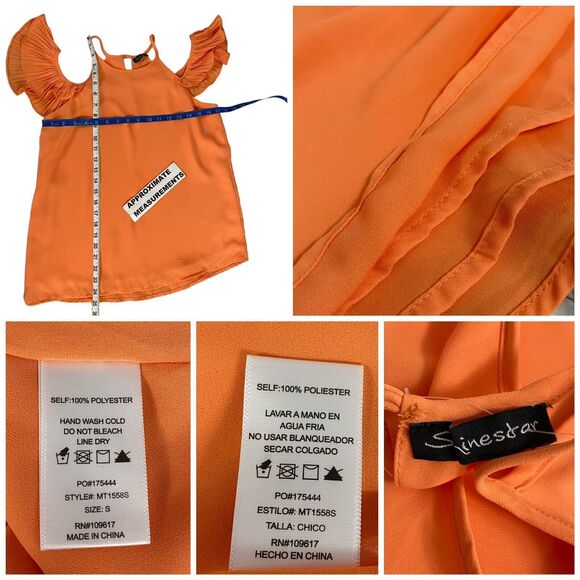 Shinestar Top Womens Small Orange Ruffle Fall Harvest Cold Shoulder Work Office - Picture 9 of 16
